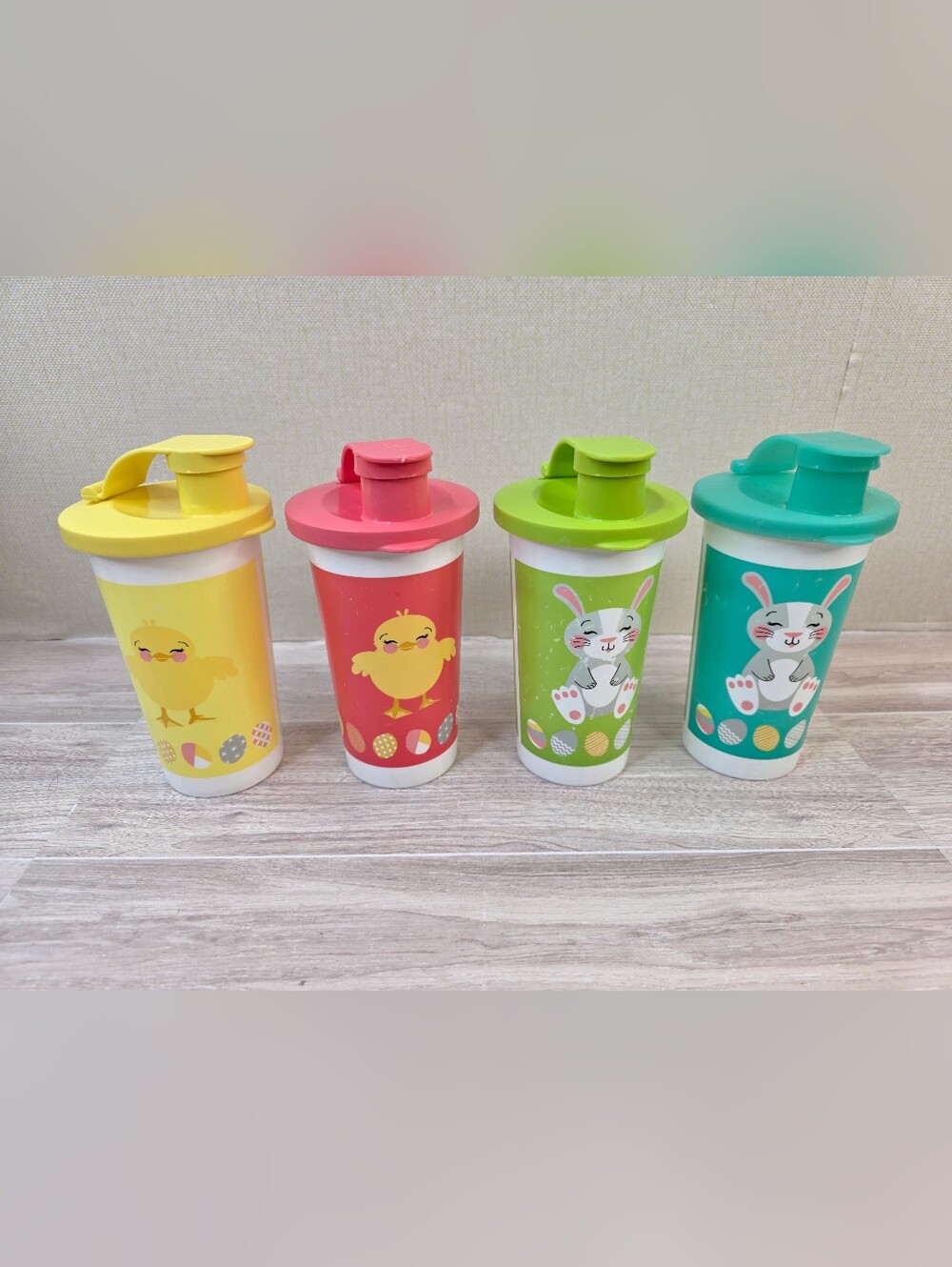 Tupperware Kids Easter Tumbler Set - Yellow, Pink, Lime Green, Teal